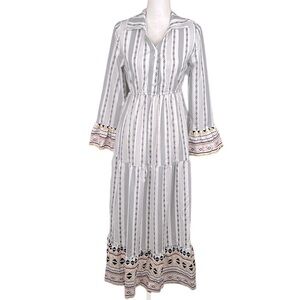 SHEIN Boho White & Gray Colorful Long Bell Sleeve Maxi Dress Size XS